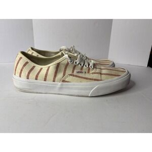 Vans Authentic Stripe Cream Red Brown Canvas Low Top Skate Shoes Men 6 Women 7.5